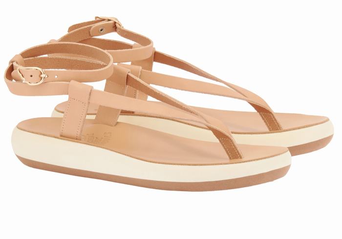 Sandały Z Paskami Damskie Ancient Greek Sandals Salomi Comfort Beżowe | EYI1957FH