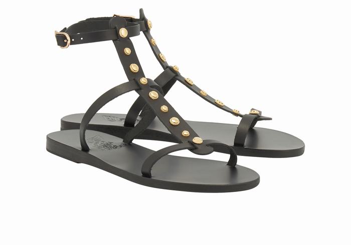 Sandały Z Paskami Damskie Ancient Greek Sandals Meliti Bee Czarne | CJA8759OD