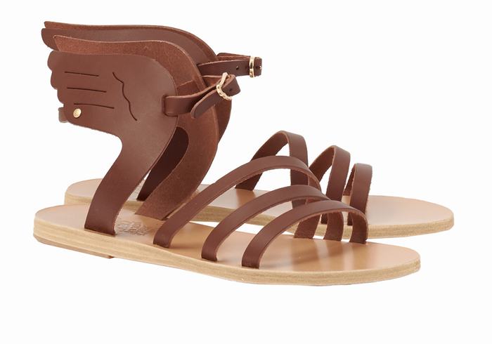 Sandały Z Paskami Damskie Ancient Greek Sandals Ikaria Leather Kawa | ETI7095WZ