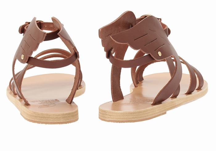 Sandały Z Paskami Damskie Ancient Greek Sandals Ikaria Leather Kawa | ETI7095WZ