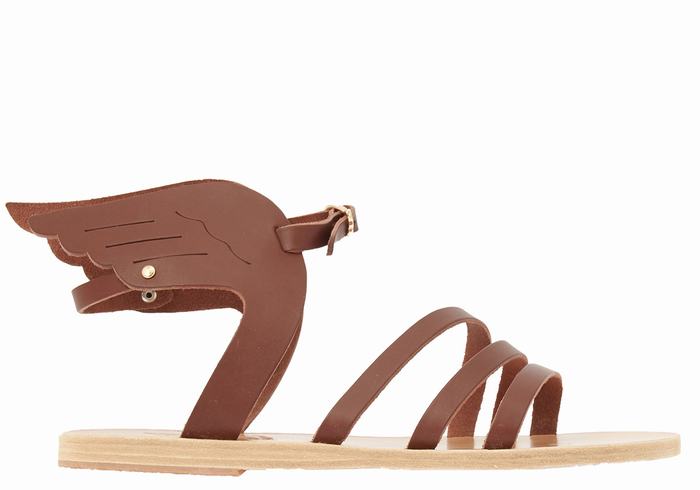 Sandały Z Paskami Damskie Ancient Greek Sandals Ikaria Leather Kawa | ETI7095WZ