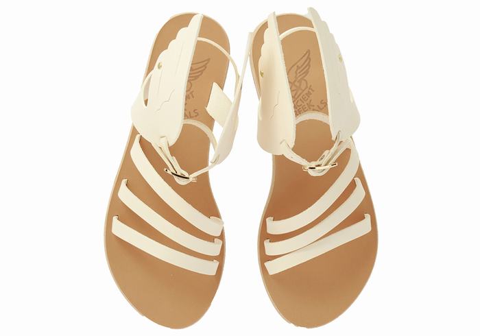 Sandały Z Paskami Damskie Ancient Greek Sandals Ikaria Leather Białe | BIU8961IU