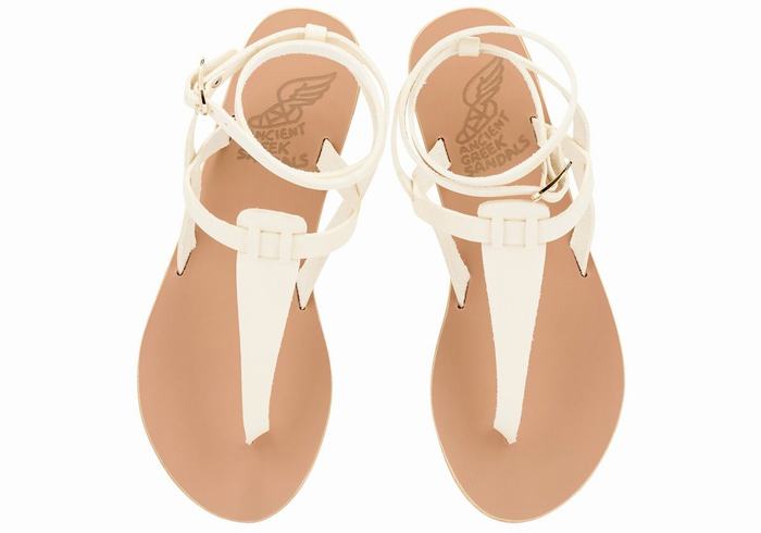 Sandały Z Paskami Damskie Ancient Greek Sandals Estia Leather Białe | WCT3191NS