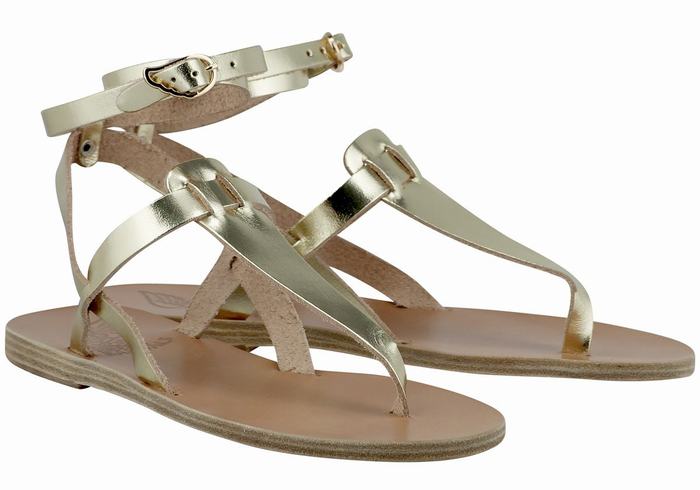 Sandały Z Paskami Damskie Ancient Greek Sandals Estia Leather Złote Białe | XDW4714DA