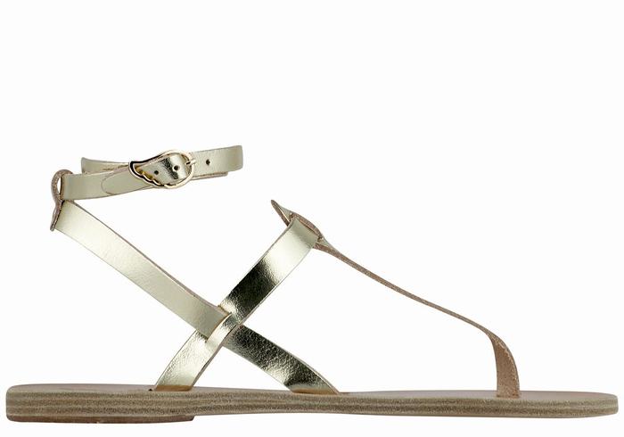 Sandały Z Paskami Damskie Ancient Greek Sandals Estia Leather Złote Białe | XDW4714DA