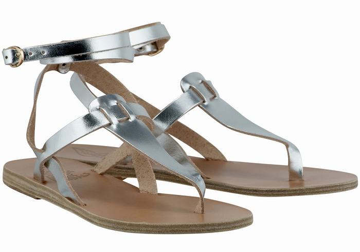 Sandały Z Paskami Damskie Ancient Greek Sandals Estia Leather Srebrne | OQS1357OV