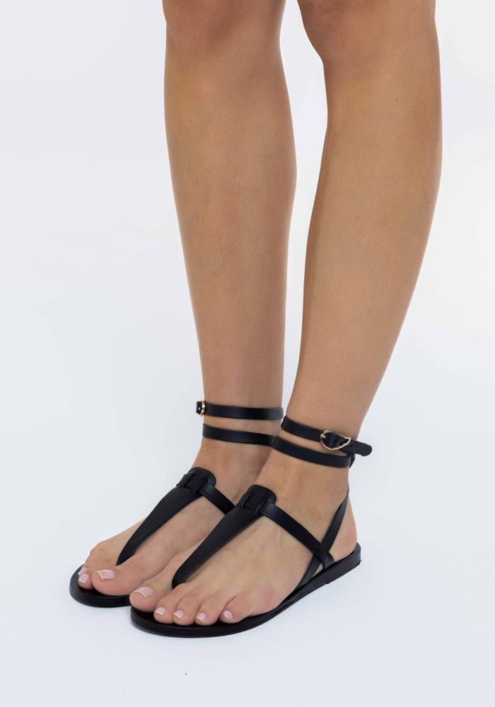 Sandały Z Paskami Damskie Ancient Greek Sandals Estia Leather Czarne | BEC7775RP