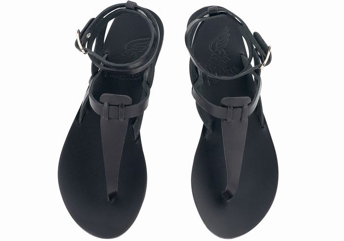 Sandały Z Paskami Damskie Ancient Greek Sandals Estia Leather Czarne | BEC7775RP