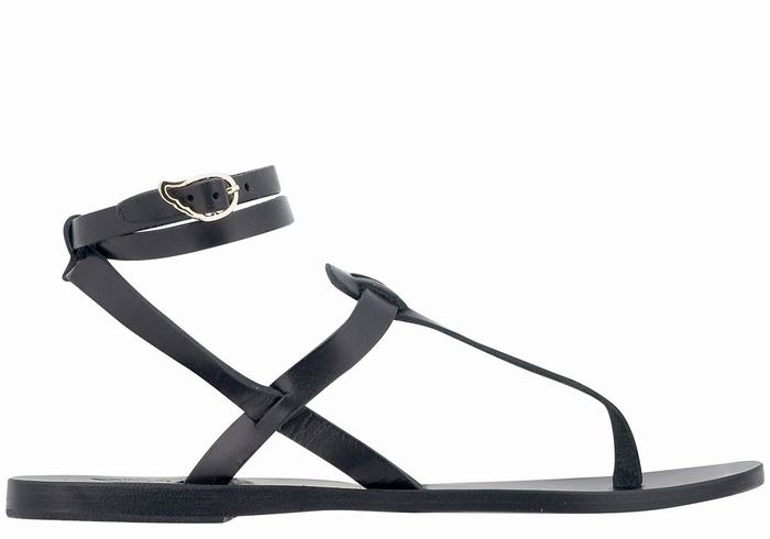 Sandały Z Paskami Damskie Ancient Greek Sandals Estia Leather Czarne | BEC7775RP