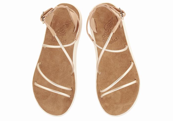 Sandały Z Paskami Damskie Ancient Greek Sandals Anastasia Comfort Beżowe Złote Białe | OEM4134SZ