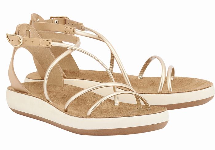 Sandały Z Paskami Damskie Ancient Greek Sandals Anastasia Comfort Beżowe Złote Białe | OEM4134SZ