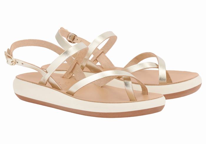 Sandały Z Paskiem Na Plecy Damskie Ancient Greek Sandals Tereza Comfort Złote Białe | VLG4165MT