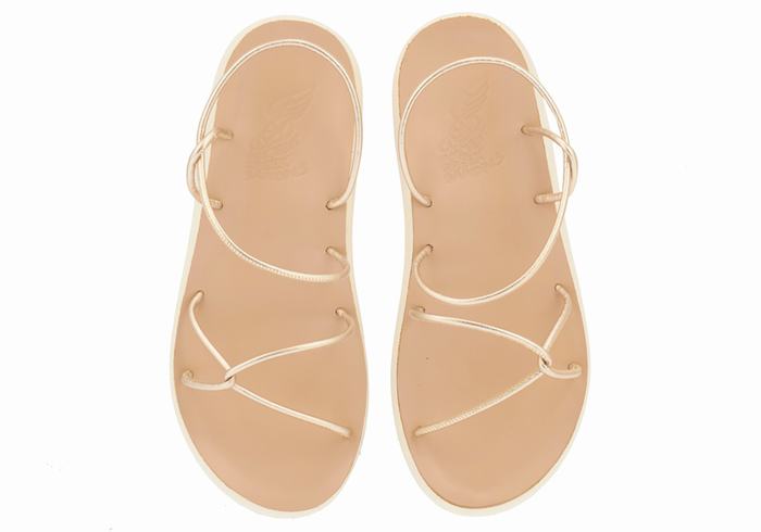 Sandały Z Paskiem Na Plecy Damskie Ancient Greek Sandals Taxidi Comfort Złote Białe | WJN374QB