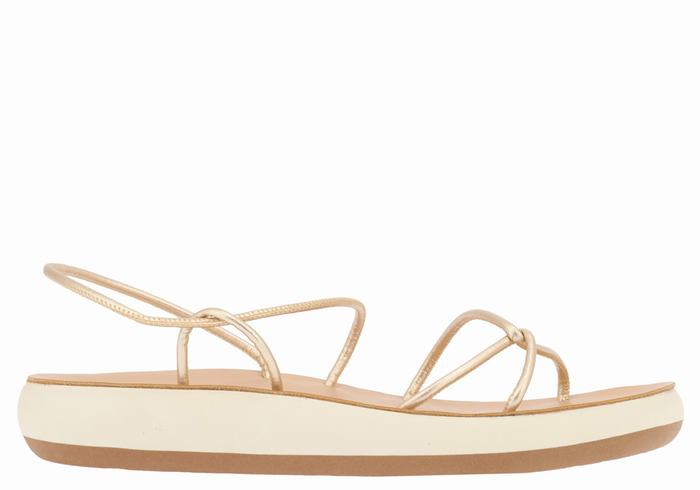 Sandały Z Paskiem Na Plecy Damskie Ancient Greek Sandals Taxidi Comfort Złote Białe | WJN374QB