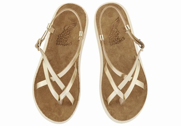 Sandały Z Paskiem Na Plecy Damskie Ancient Greek Sandals Semele Comfort Złote Białe | RAZ2851KQ