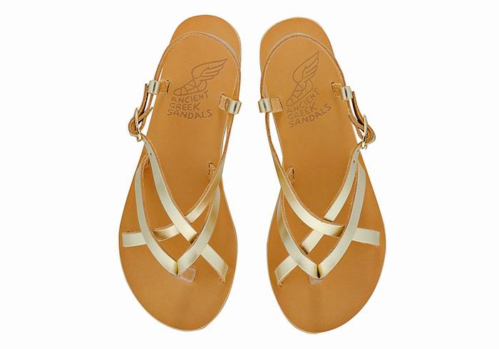 Sandały Z Paskiem Na Plecy Damskie Ancient Greek Sandals Semele Leather Złote Białe | TWA538FT