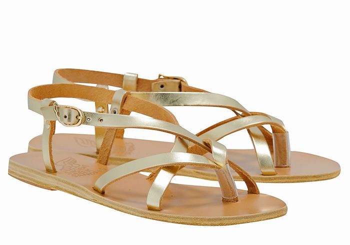 Sandały Z Paskiem Na Plecy Damskie Ancient Greek Sandals Semele Leather Złote Białe | TWA538FT