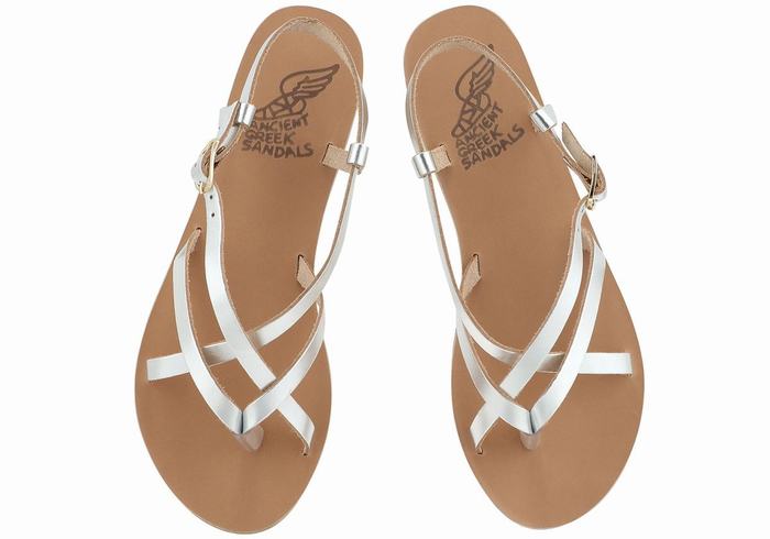 Sandały Z Paskiem Na Plecy Damskie Ancient Greek Sandals Semele Leather Srebrne | JBD1514DX