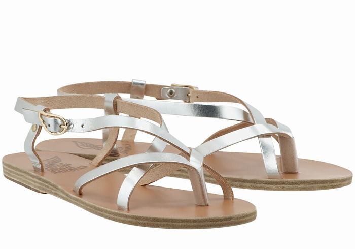 Sandały Z Paskiem Na Plecy Damskie Ancient Greek Sandals Semele Leather Srebrne | JBD1514DX