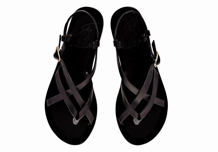 Sandały Z Paskiem Na Plecy Damskie Ancient Greek Sandals Semele Leather Czarne | DNN8383LV