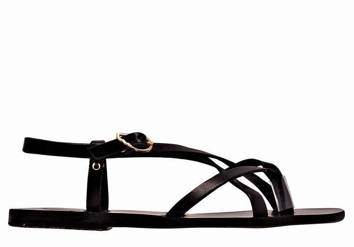 Sandały Z Paskiem Na Plecy Damskie Ancient Greek Sandals Semele Leather Czarne | DNN8383LV