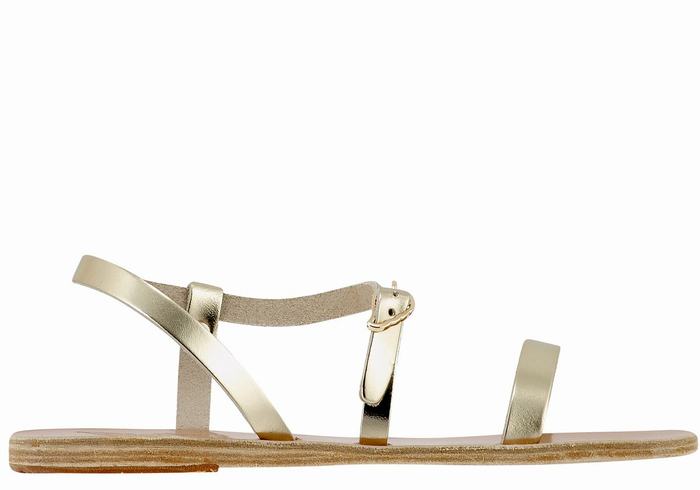 Sandały Z Paskiem Na Plecy Damskie Ancient Greek Sandals Niove Leather Złote Białe | VON263FI