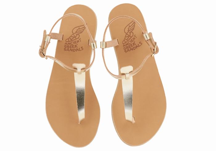 Sandały Z Paskiem Na Plecy Damskie Ancient Greek Sandals Lito Flip Flop Leather Złote Białe | DMR7862RM