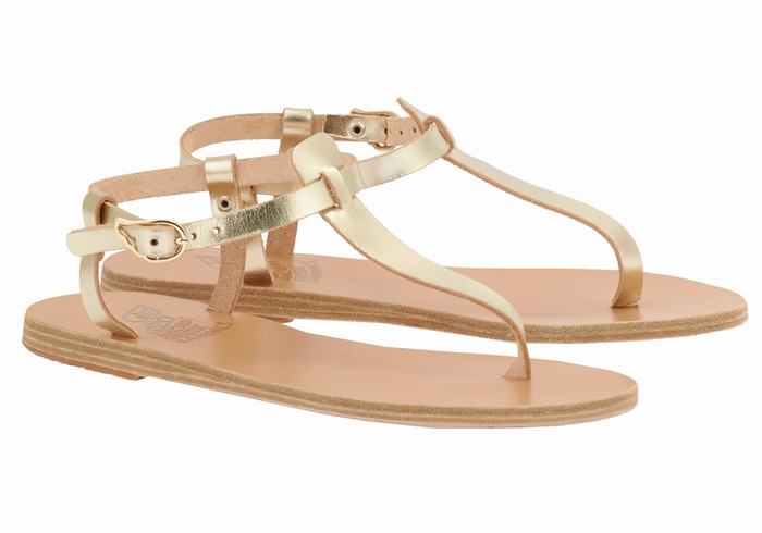 Sandały Z Paskiem Na Plecy Damskie Ancient Greek Sandals Lito Flip Flop Leather Złote Białe | DMR7862RM