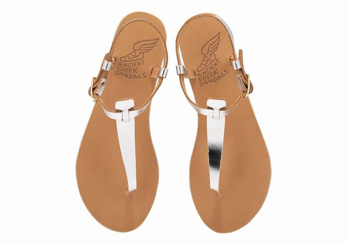 Sandały Z Paskiem Na Plecy Damskie Ancient Greek Sandals Lito Flip Flop Leather Srebrne | QGV879TZ