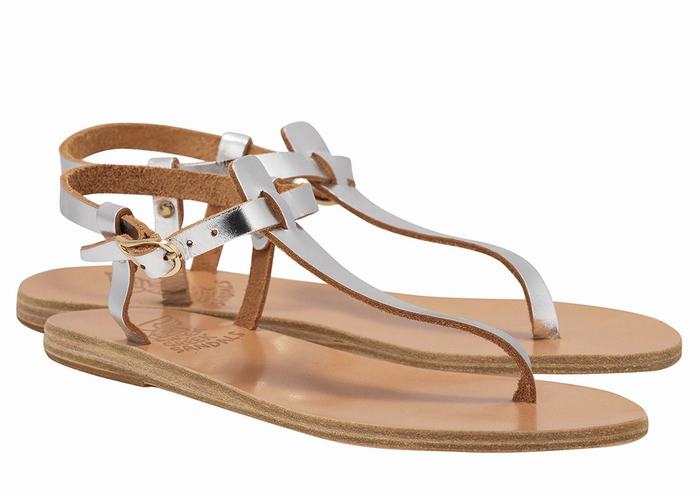 Sandały Z Paskiem Na Plecy Damskie Ancient Greek Sandals Lito Flip Flop Leather Srebrne | QGV879TZ