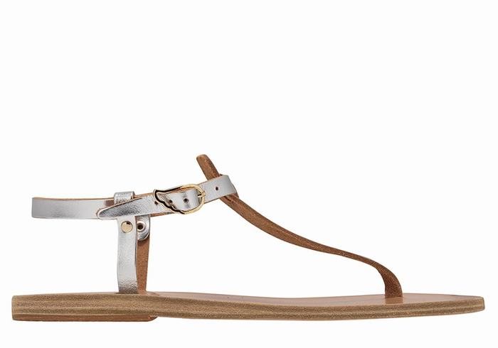 Sandały Z Paskiem Na Plecy Damskie Ancient Greek Sandals Lito Flip Flop Leather Srebrne | QGV879TZ