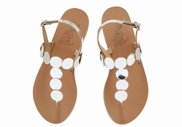 Sandały Z Paskiem Na Plecy Damskie Ancient Greek Sandals Ilios Flip Flop Leather Srebrne | MXX6049LQ