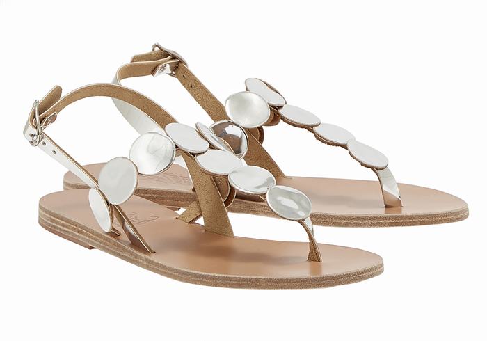 Sandały Z Paskiem Na Plecy Damskie Ancient Greek Sandals Ilios Flip Flop Leather Srebrne | MXX6049LQ