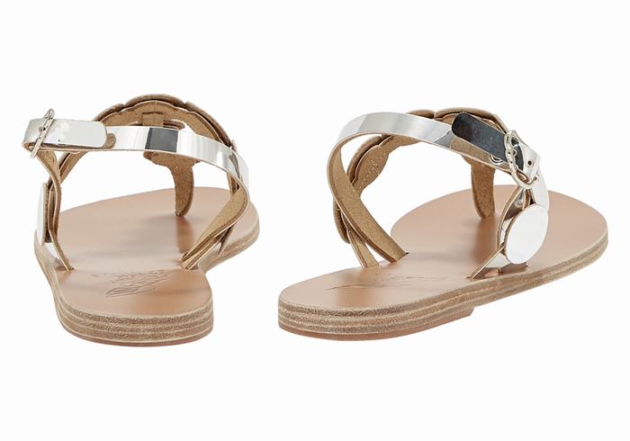 Sandały Z Paskiem Na Plecy Damskie Ancient Greek Sandals Ilios Flip Flop Leather Srebrne | MXX6049LQ