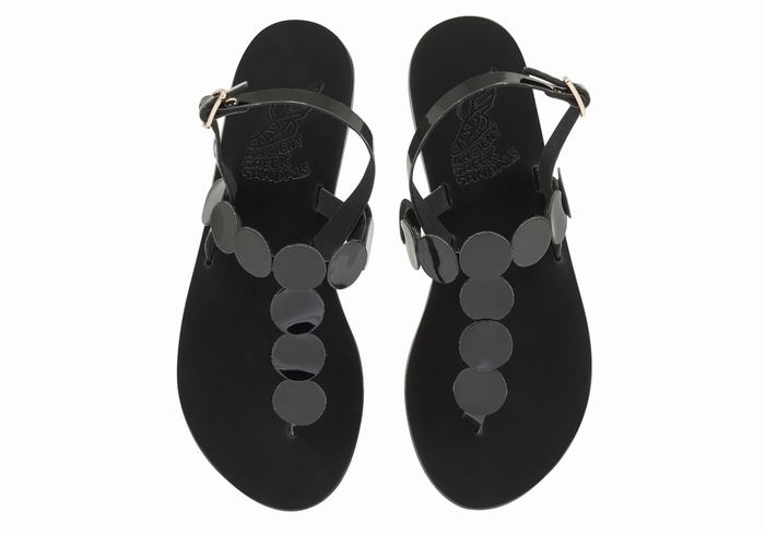 Sandały Z Paskiem Na Plecy Damskie Ancient Greek Sandals Ilios Flip Flop Leather Czarne | KUV1337RR