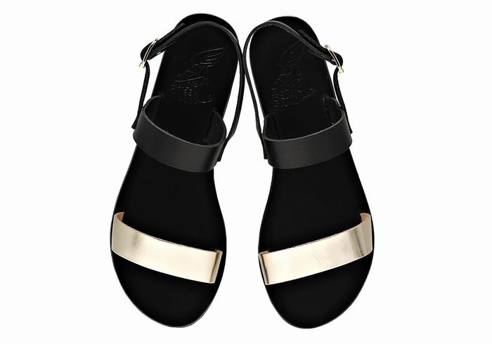 Sandały Z Paskiem Na Plecy Damskie Ancient Greek Sandals Clio Czarne Złote Białe | GSF5856WM