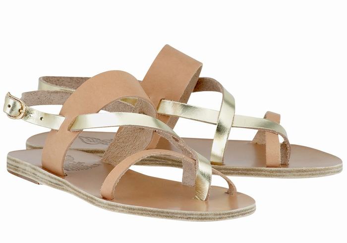 Sandały Z Paskiem Na Plecy Damskie Ancient Greek Sandals Alethea Leather Beżowe Złote Białe | UIE9748ZX