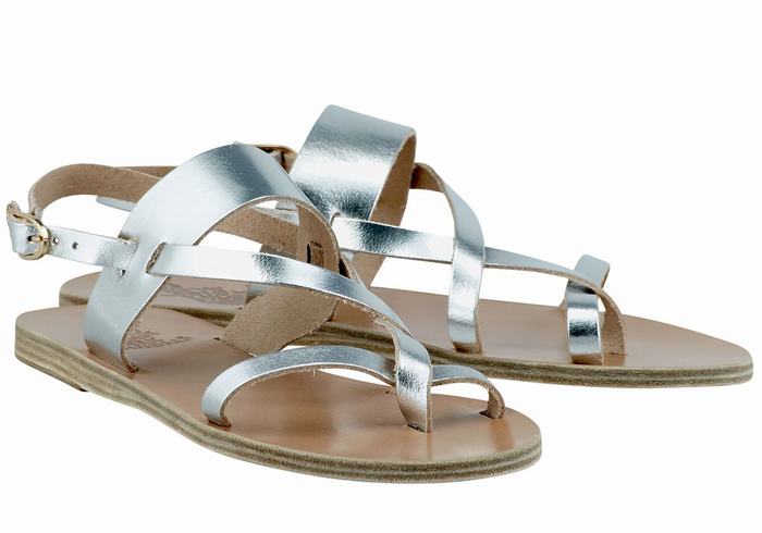 Sandały Z Paskiem Na Plecy Damskie Ancient Greek Sandals Alethea Leather Srebrne | HPB1479OY