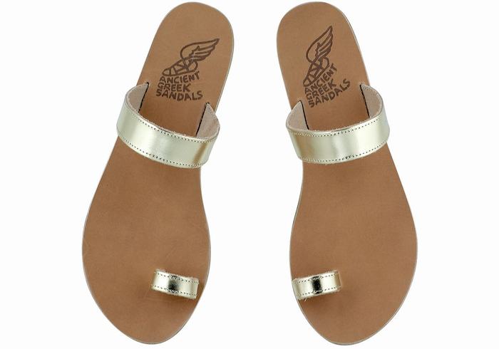 Sandały Ze Słupkami Damskie Ancient Greek Sandals Thalia Leather Złote Białe | XNR3100WQ