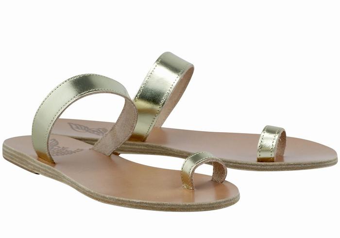 Sandały Ze Słupkami Damskie Ancient Greek Sandals Thalia Leather Złote Białe | XNR3100WQ