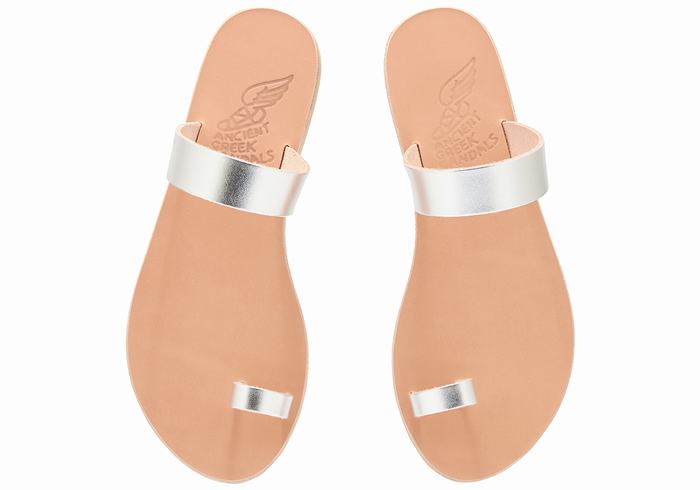 Sandały Ze Słupkami Damskie Ancient Greek Sandals Thalia Leather Srebrne | KNQ6393WJ