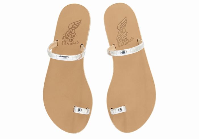 Sandały Ze Słupkami Damskie Ancient Greek Sandals Ophion Srebrne | PYA113ZD