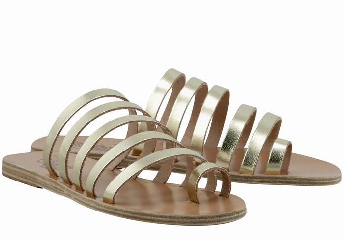 Sandały Ze Słupkami Damskie Ancient Greek Sandals Niki Leather Złote Białe | JVD1290JG