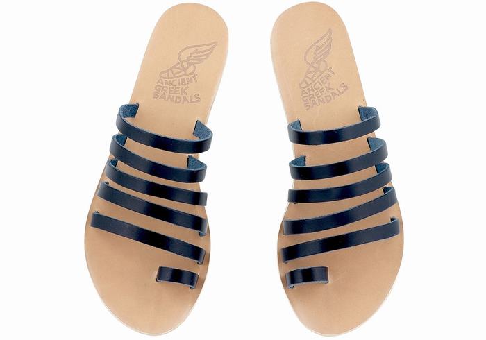 Sandały Ze Słupkami Damskie Ancient Greek Sandals Niki Leather Ciemny Niebieskie | MUX5131KZ