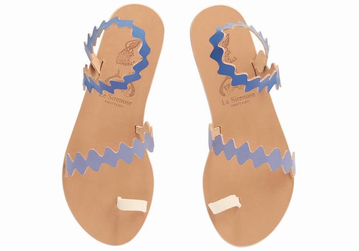 Sandały Ze Słupkami Damskie Ancient Greek Sandals Eleftheria Onda Leather Niebieskie Białe | UVD1029HP