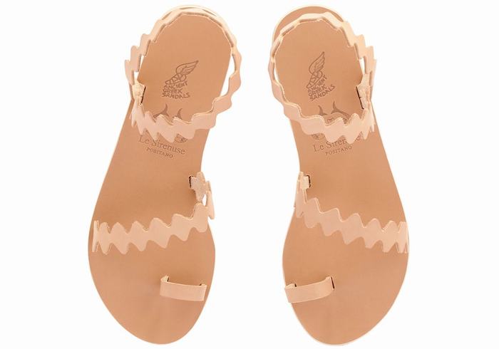 Sandały Ze Słupkami Damskie Ancient Greek Sandals Eleftheria Onda Leather Beżowe | ERS1517EN