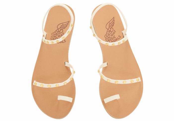 Sandały Ze Słupkami Damskie Ancient Greek Sandals Eleftheria Bee Białe | SJP6817GM