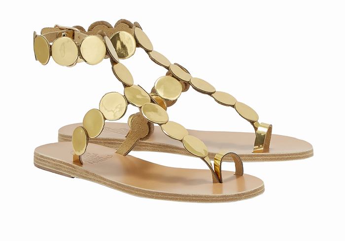 Sandały Ze Słupkami Damskie Ancient Greek Sandals Asteras Leather Złote | RRK2886XJ