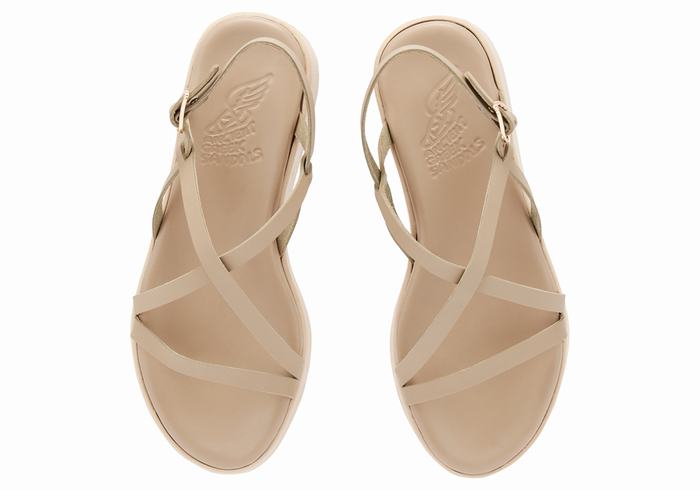 Sandały na Platformie Damskie Ancient Greek Sandals Silia Leather Szare Brązowe | RAJ8261TW