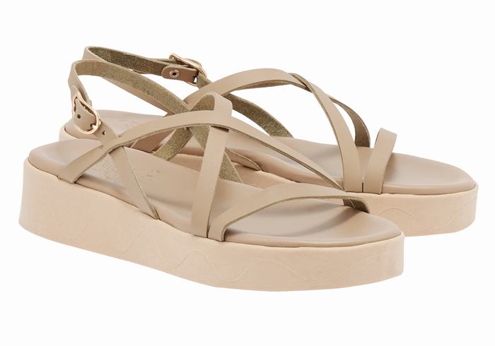 Sandały na Platformie Damskie Ancient Greek Sandals Silia Leather Szare Brązowe | RAJ8261TW